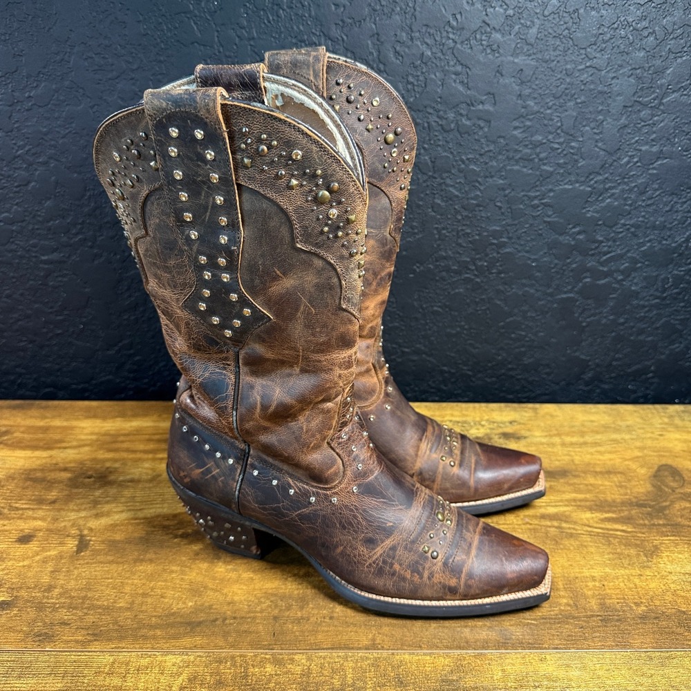 Ariat Sassy 10006850 Brown Distressed Leather Studded Western Boots Women 8B
